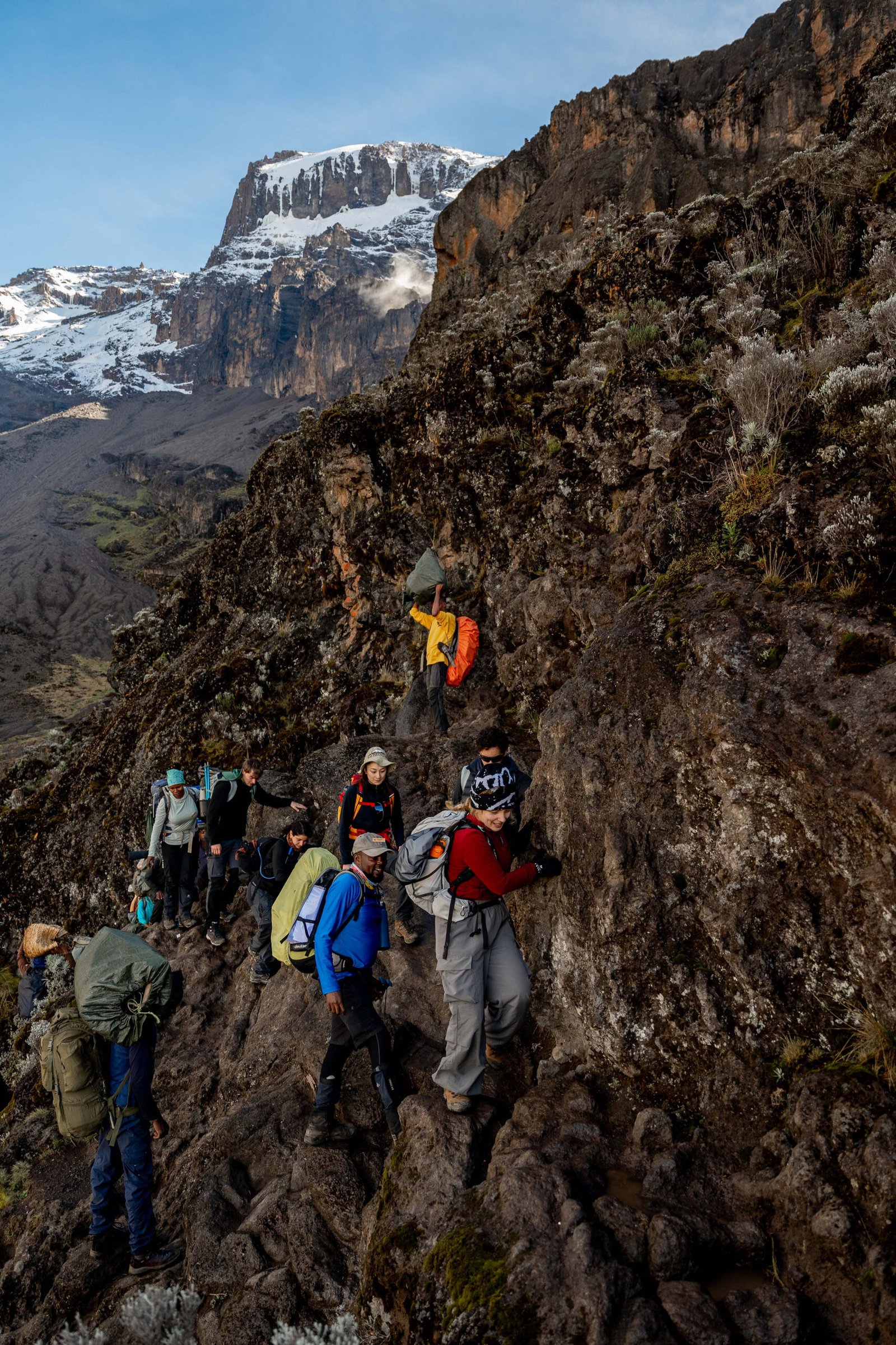 A photo showing a group of climbers on Mount Kilimanjaro in Tanzania with Dakik Expeditions